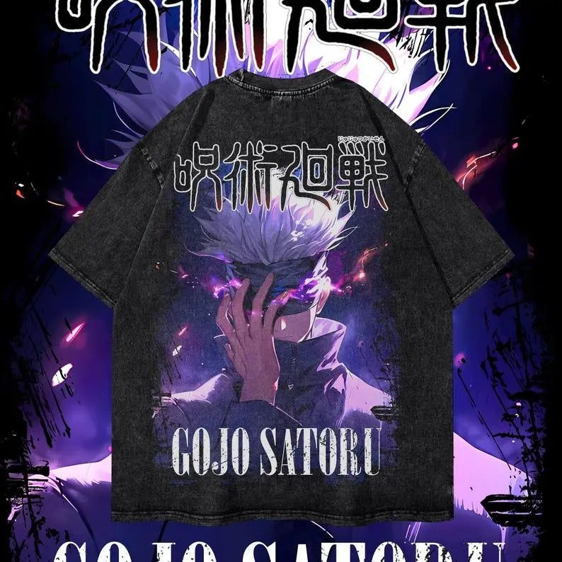 Gojo Satoru Heavy Oversized Dyenomite Mineral Wash T-Shirt Unisex Anime T-Shirt Streetwear & Gym Style