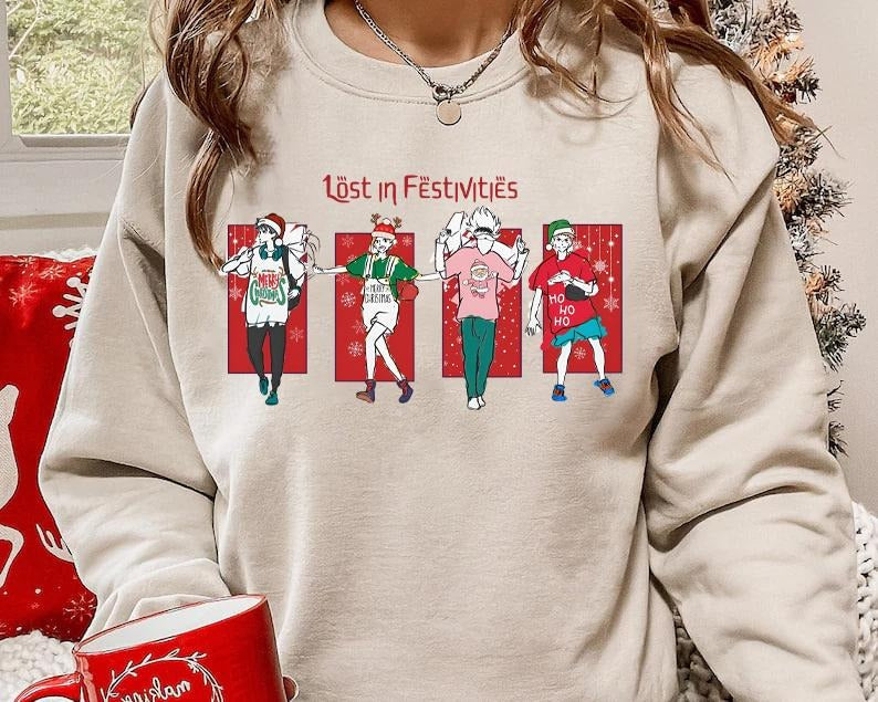 Lost in Festivities sweatshirt / JJK Christmas Special Sweatshirt / Christmas t-shirt for anime lovers / Anime sweatshirt / Gojo shirt, Anime Shirt, Anime Gift, Anime Lover Sweatshirt, Hoodie gift for her, Gift for Him, Christmas Shirt