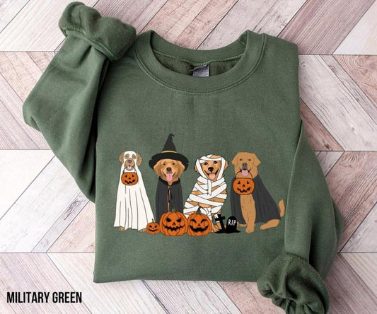 Golden Retriever Halloween Sweater, Halloween Ghost Dog Sweatshirt, Cute Dog Pumpkin Halloween Tee Shirt, Happy Halloween Ghost Dog T-Shirt, Golden Retriever Ghost Dogs Sweatshirt