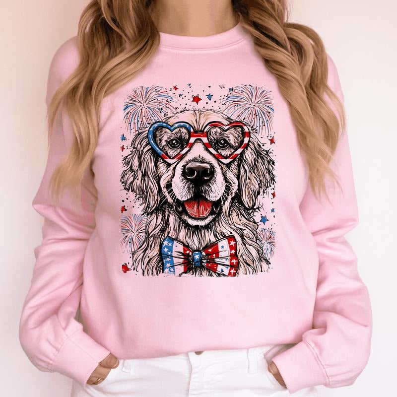 Golden Retriever Patriotic Dog, USA, America, Pet Lover, 4th of July Sweatshirt, Crew Neck, Women's, Crewneck