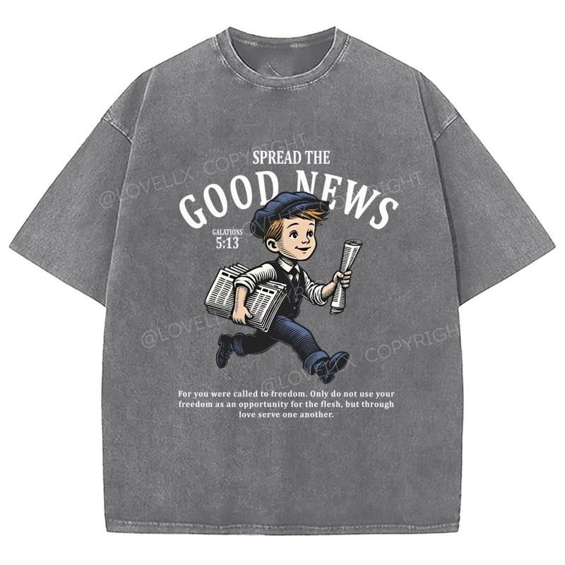 Good News Washed T-Shirt, Christian Jesus t shirts, Vintage 90s Graphic Tee Gift Cotton Top Womenswear Bottom
