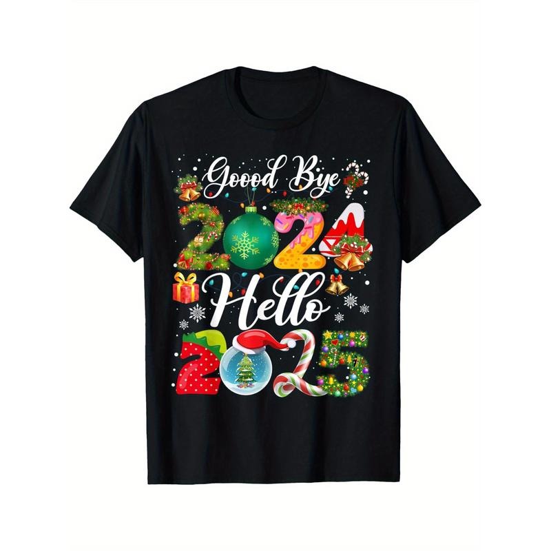 Goodbye 2024, hello 2025! Happy New Year! Merry Christmas Eve! Merry Christmas! Black casual short sleeved men's sports T-shirt made in usa