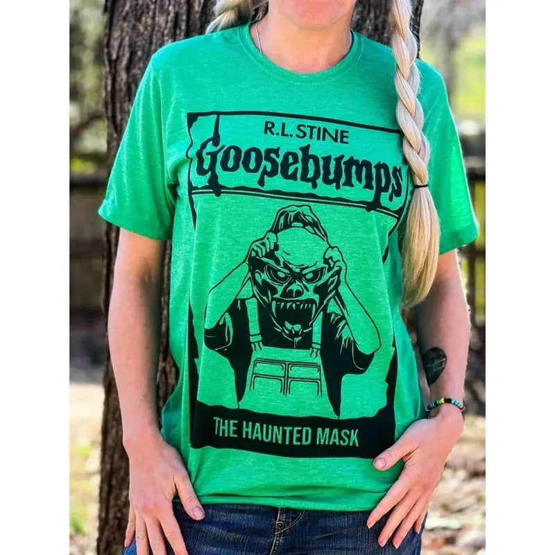 Goosebumps Shirt, The Haunted Mask Tshirt, Goosebumps Shirt, Green And Pink Halloween Shirt, Movies Shirt