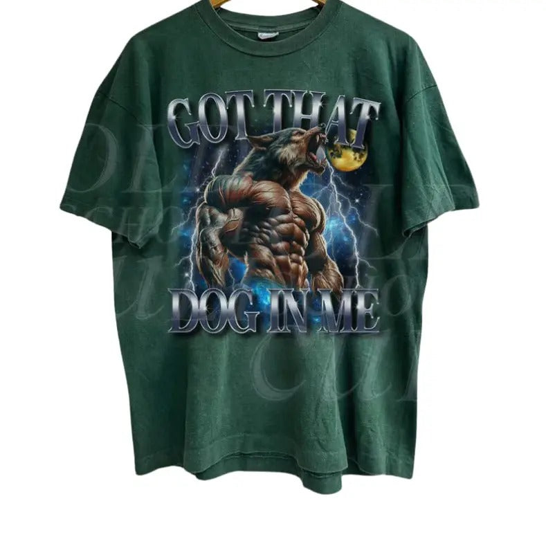 Got That dog In Me Gym Funny Vintage Graphic 90s Style T-Shirt, Unisex Retro Gym Wolf Graphic Tee, Pump Cover Alpha Wolf Shirt, Gym Lovers Meme Gift