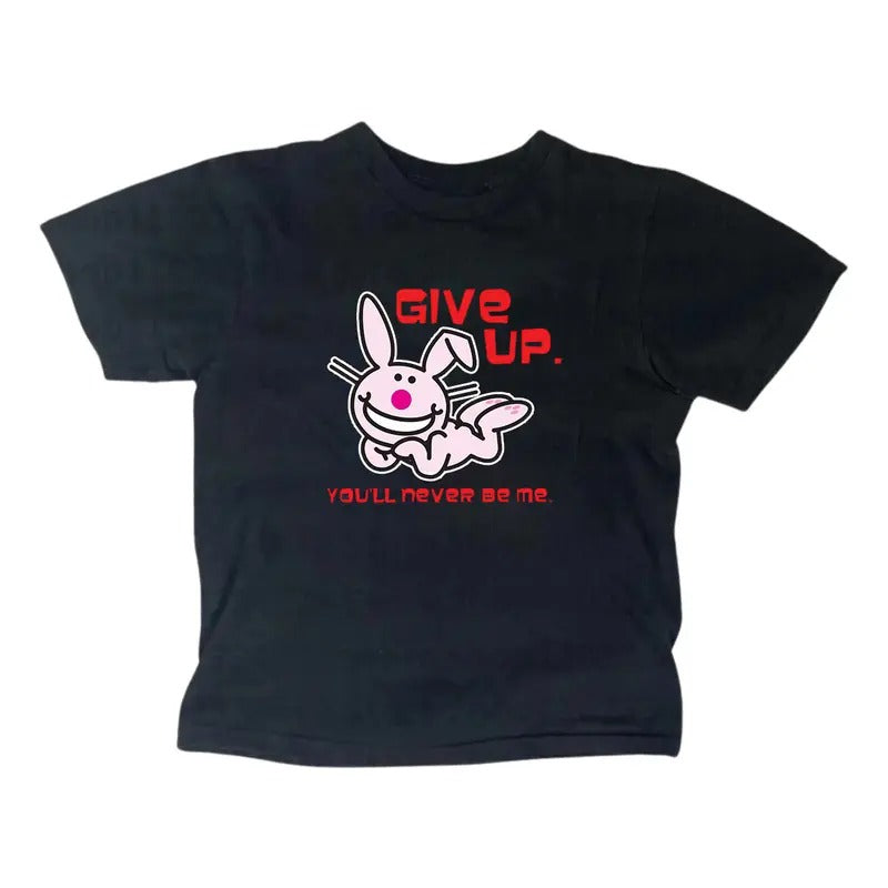 Gothic Emo Girl Top - Funny Happy Bunny Baby Tee, Casual Cotton Short Sleeve, Summer, Machine Washable, Fitted Design - Womenswear