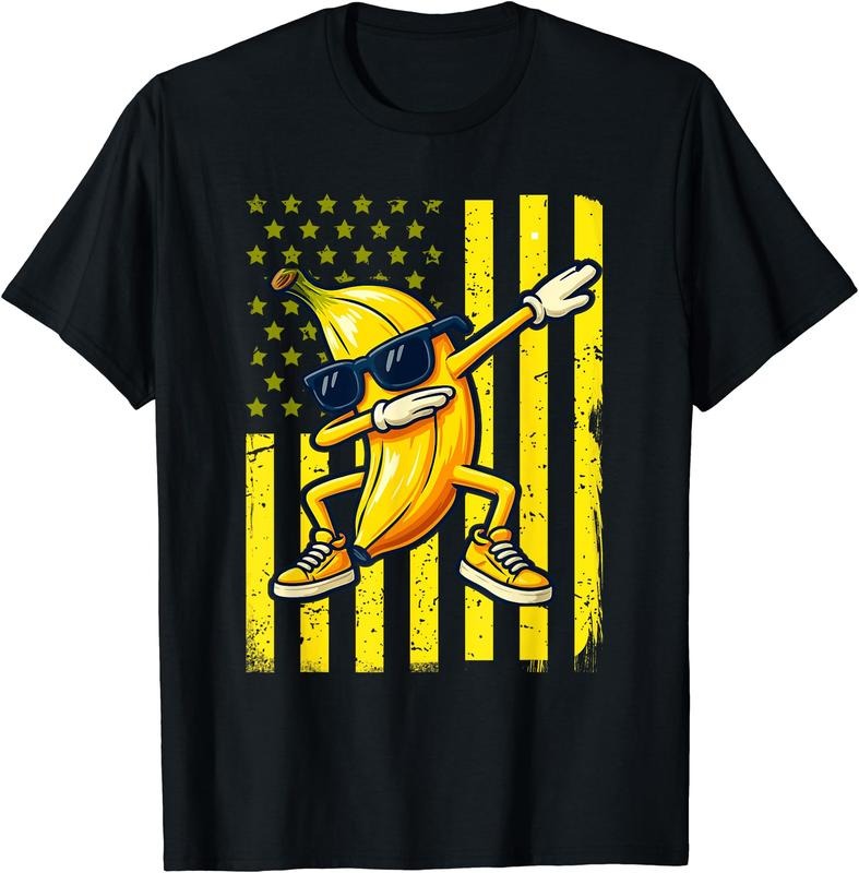 Graphic Banana Retro American Flag Dabbing Banana Lover T-Shirt | Unisex Cotton Tee Gift, Crewneck, Short Sleeve