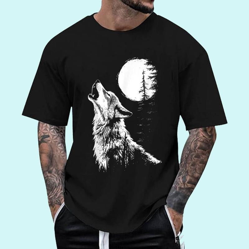 Graphic Tee Wolf Howling Moon Forest Nature Wildlife Animal Unisex T-Shirt, Cotton 100%, Top Trending Fashion