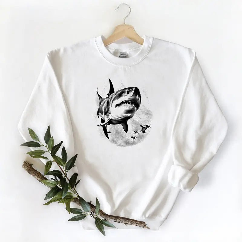Great White Shark Minimalist Unisex Tshirt Sweatshirt Hoodie, for duck hunters, husbands and Mallard duck lovers