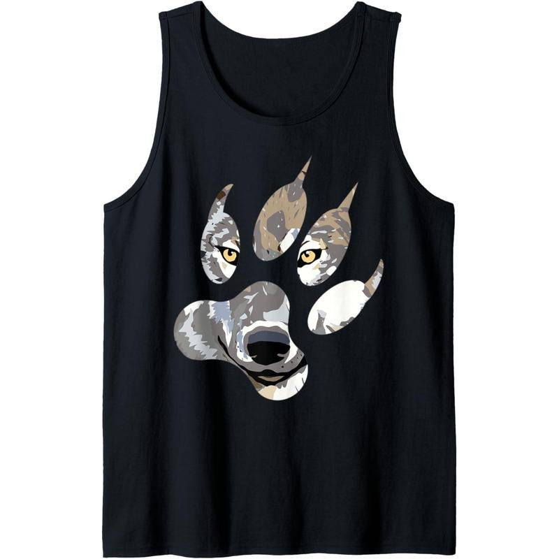 Grey Wolf Lover Lone Wolf Paw Silhouette Tank Top MADE IN USA