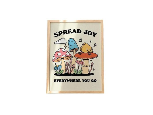 Groovy Mushroom Print, Retro Cottagecore Wall Art, Happy Kids Room Poster, Positive Quote, Poster Prints No Frame, Gifts For Family Friend Art Prints, Wall Art Home Decor, Art Posters, Gifts For Birthday