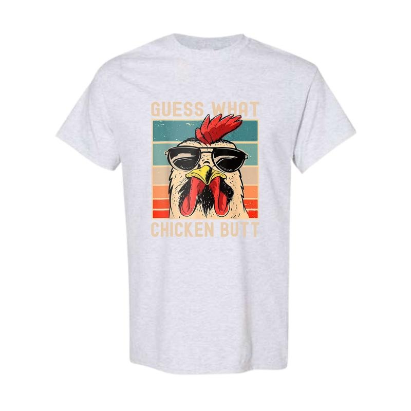 Guess What Shirt - Men's Regular Fit Letter Chicken Print Round Neck Tee - Summer Shirt - Party Shirt - Shirt For men - Full Color Classic Cotton