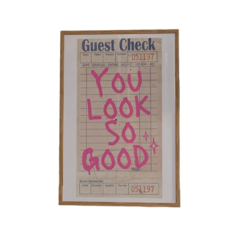 Guest Check Poster, Girly Decor, Trendy Poster Prints, You Look So Good Wall Art Print, Retro Apartment Decor, Poster Prints No Frame, Gifts For Friends Wall Art Decor, Big Wall Decor, Gifts For Birthday Landscape Photo