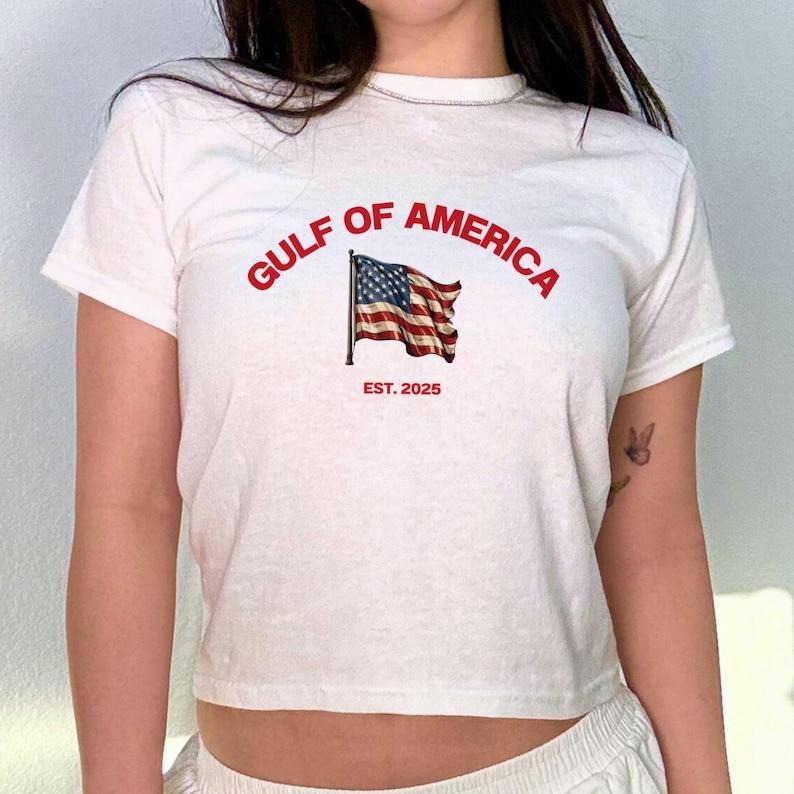Gulf Of America 2025 Y2K Baby Tee Patriot American Tee Vintage Graphic Baby Tee Y2K Fashion Patriotic Republican Shirt Gift