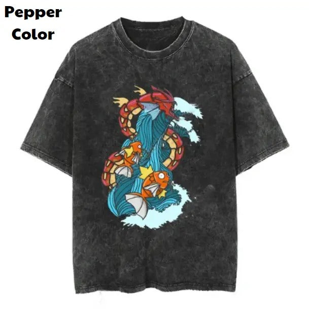 Gyarados Print Vintage Tee, Gyarados T-Shirt, Pokemon Graphic Tees, Pokemon Shirt, Unisex Anime Shirt, Menswear Womenswear Streetwear