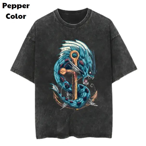 Gyarados Print Vintage Tee, Gyarados T-Shirt, Pokemon Graphic Tees, Pokemon Shirt, Unisex Anime Shirt, Menswear Womenswear Streetwearstyle{n002}2