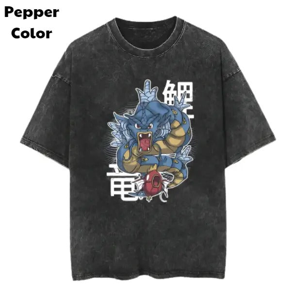 Gyarados Print Vintage Tee, Gyarados T-Shirt, Pokemon Graphic Tees, Pokemon Shirt, Unisex Anime Shirt, Menswear Womenswear Streetwearstyle{n002}3
