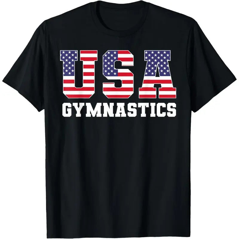 Gymnast Gymnastics USA American Flag 4th of July Girls Boys T-Shirt made in usa