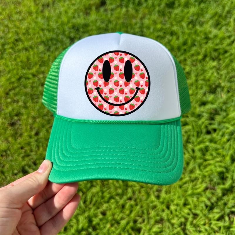 HAT - Strawberry Happy Face Foam Mesh Trucker Hat 'NLB'