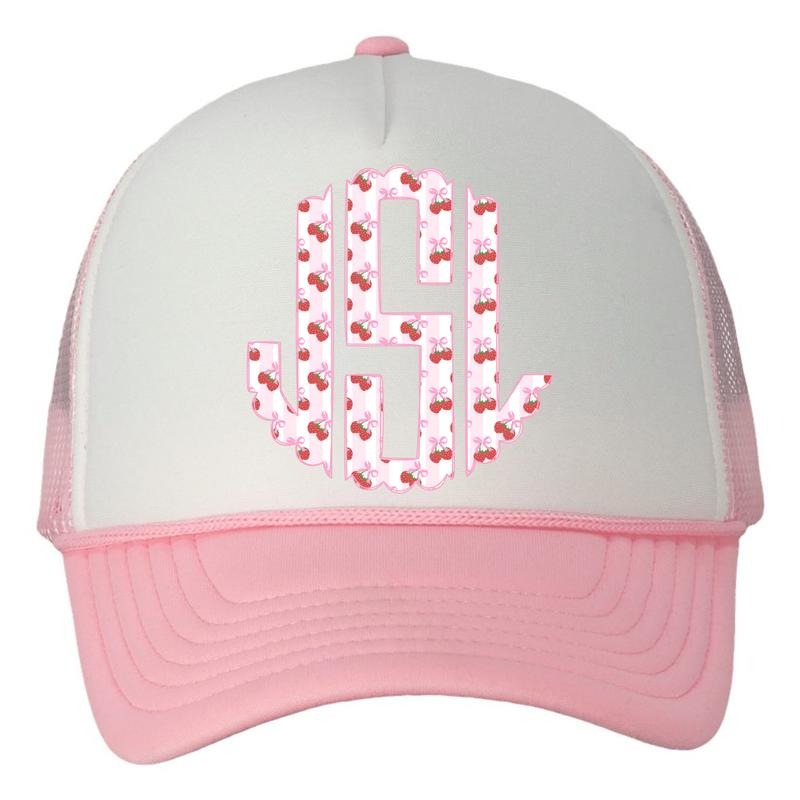 HAT - Strawberry Stripe Monogram Foam Mesh Trucker Hat 'NLB'