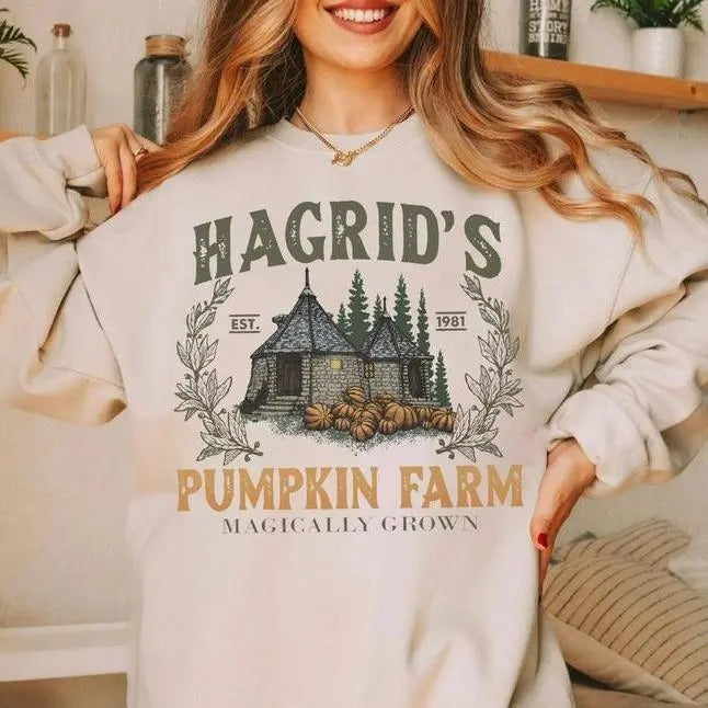 Hagrids Pumpkin Farm Sweatshirt EST 1981, Unisex Classic Cotton Tee with Graphic Print in All Sizes
