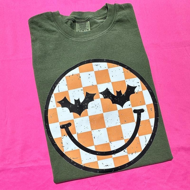 Halloween Checkered Happy Face Comfort Colors T-Shirt