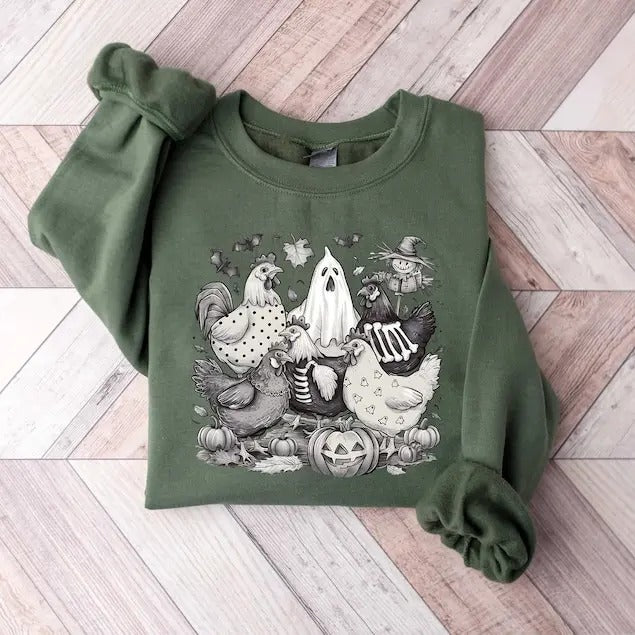 Halloween Chicken Sweatshirt, Halloween Chicken Shirt, Chicken Lover Gift, Funny Chicken Shirt, Ghost Chickens Tee, Fall Chicken T-shirt, sweater and Hoodie