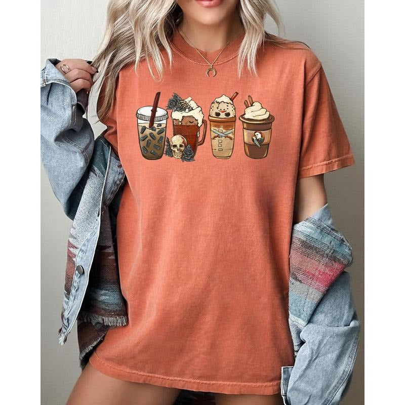 Halloween Coffee, Spooky, Skeleton, Ghost, Witch, Skull, Aesthetic, Meme, Halloween, Costume, Tshirt, Women's, Comfort Colors Tee, Spooky, Tshirt, Witch, Pumpkin, Ghost, Skeleton