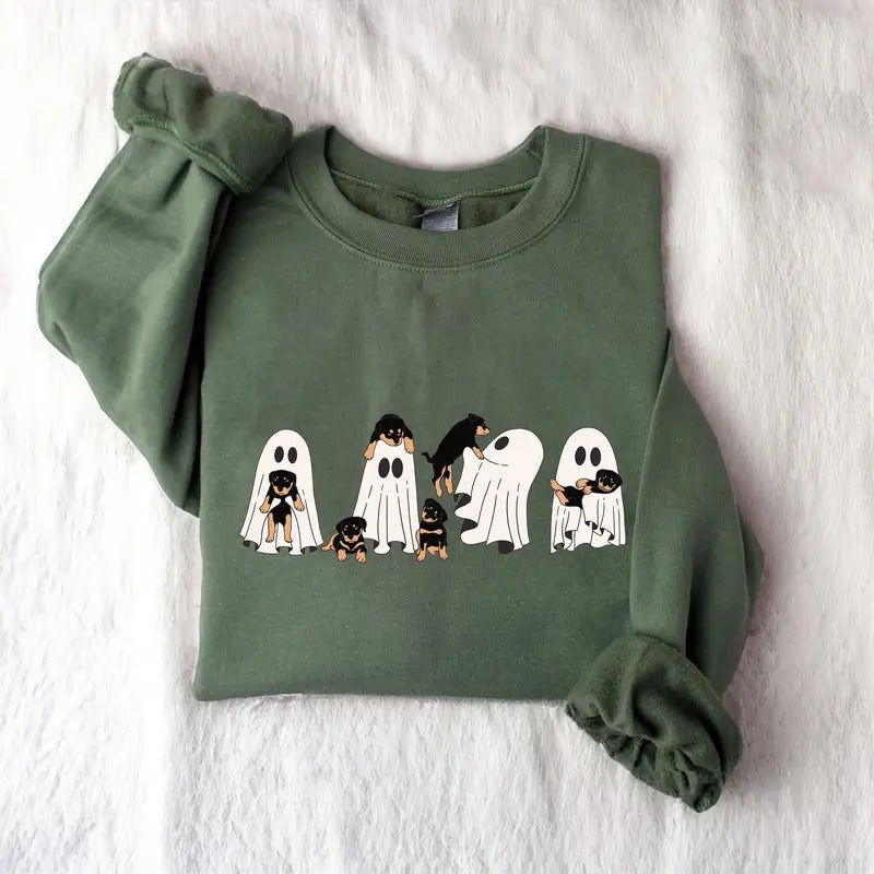 Halloween Ghost Shirt, Ghost Rottweiler Shirt, Dog Lover Gift, Womens Halloween Shirt, Dog Halloween Shirt,Spooky Season Tee, Fall Crewneck Womens Halloween Shirt