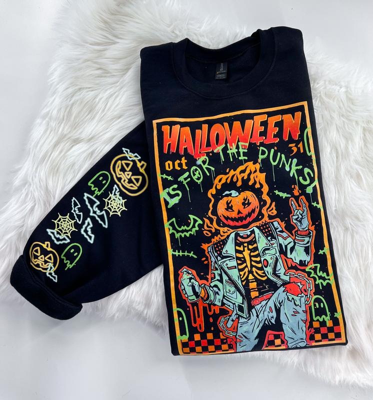 Halloween Is for Punks Graffiti Graphic Sweatshirt or Hoodie Unisex Womenswear Crewneck Casual Tshirt Top