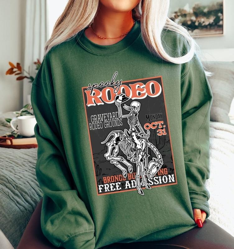Halloween Rodeo Sweatshirt, Skeleton Cowboy Shirt, Western Halloween Sweater, Retro Halloween T-Shirt, Western Halloween Crewneck T-shirt, sweater and Hoodie