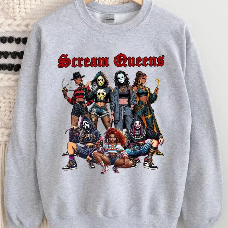 Halloween Scream Queens T-Shirt Sweatshirt Hoodie, Halloween Horror Characters Shirt, Halloween Graphic Tee Shirt