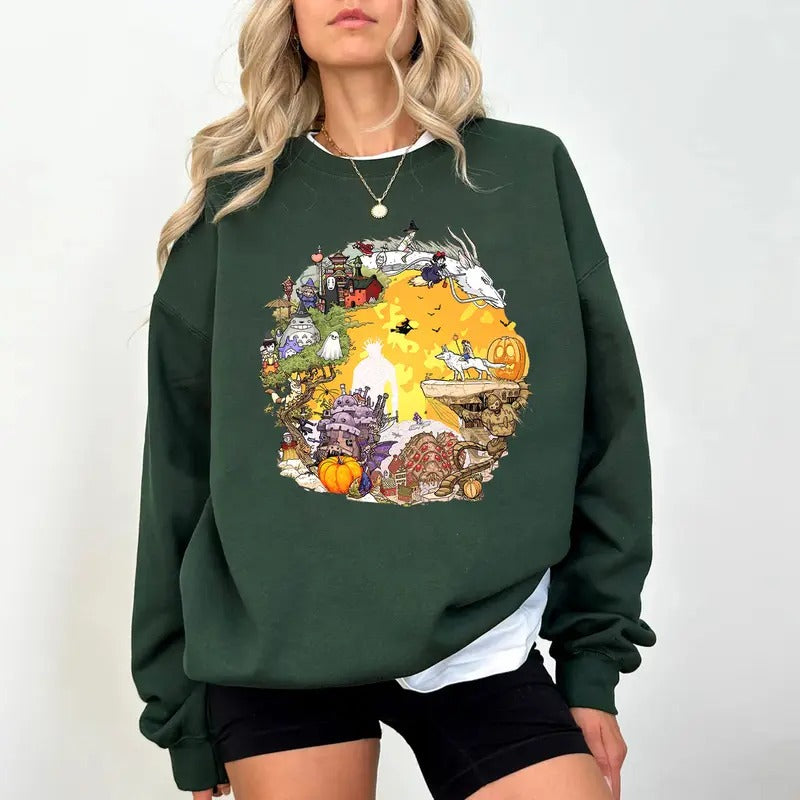 Halloween Studio Ghibli Inspired Sweatshirt, Spirited Away Studio Ghibli Sweatshirt, Howl's Moving Castle Sweatshirt, Anime Sweatshirt, Ghibli No Face Sweatshirt, Calcifer Sweatshirt, Totoro Crewneck, Anime Halloween Shirt
