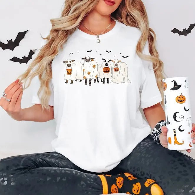 Halloween Sweatshirt, Ghost Cows Sweatshirt, Halloween Crewneck, Ghost Shirt, Cow Lover Gift, Fall Shirt, Halloween Sweater, Funny Halloween