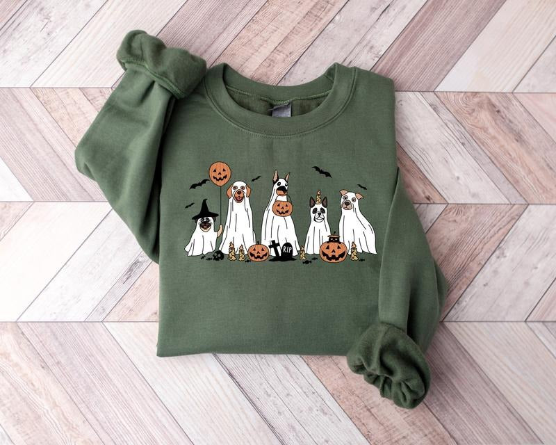 Halloween Sweatshirt, Halloween Sweater, 2024 Happy Halloween, Retro Spooky Season, Ghost Sweatshirt, Halloween Dog Sweatshirt, Ghost Dog Shirt