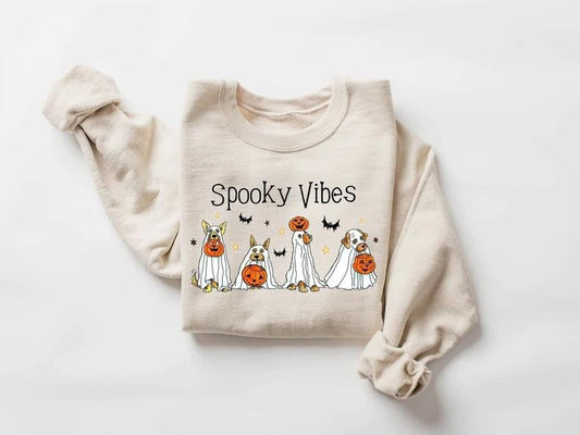 Halloween Sweatshirt,Halloween Sweater,Ghost Sweatshirt,Halloween Dog Sweatshirt,Ghost Dog Shirt,2023 Happy Halloween,Retro Spooky Season