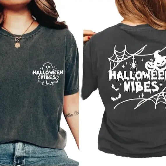 Halloween Vibes Comfort Colors Shirt, Spooky Season Tshirt, Halloween Boo Shirt, Witch Pumpkin Tee, Spooky Vibes Shirt, Retro Halloween Shirt, Fall Tee Collar Cotton