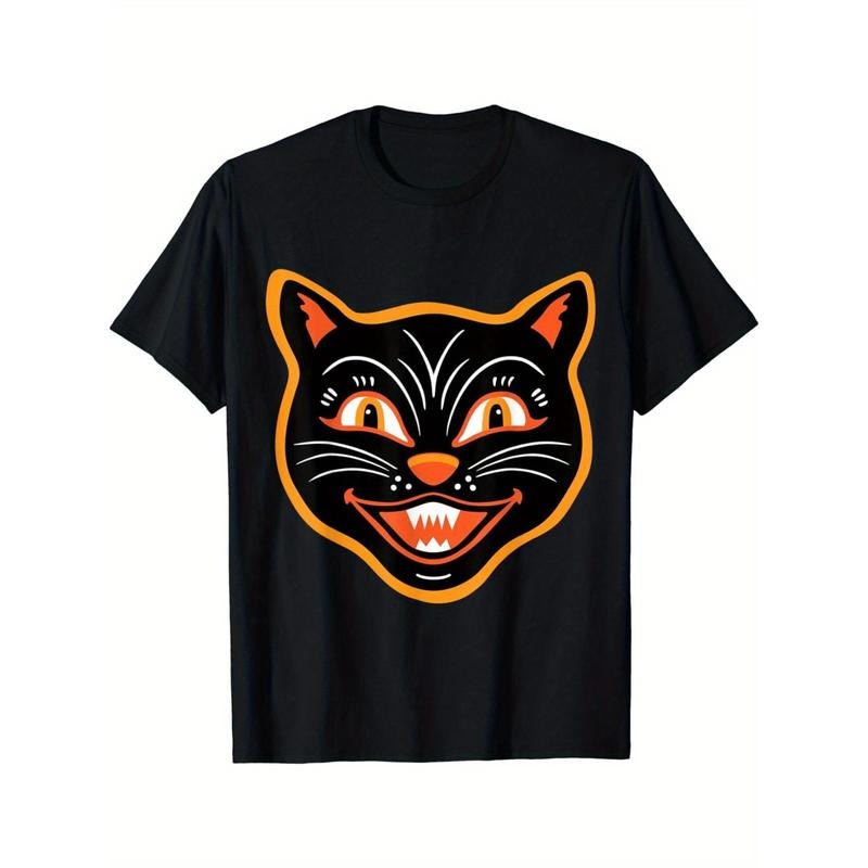 Halloween Vintage Black Cat Design Best Gift Idea Tee T-Shirt Casual Summer Tee Soft Breathable Mens Print T-shirt Cotton made in usa
