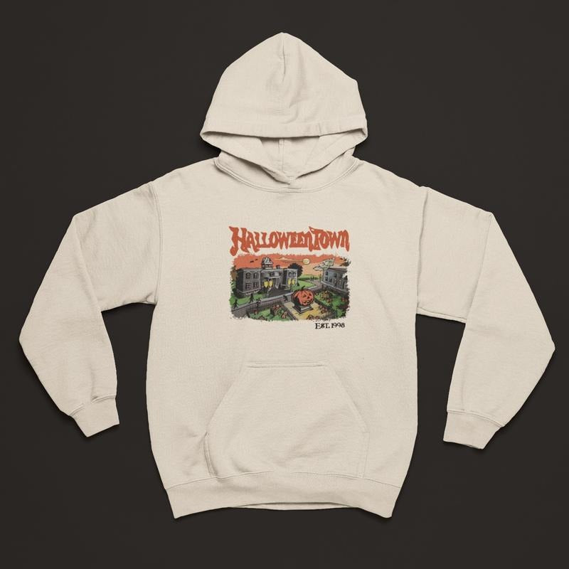 Halloweentown Est 1998 Sweatshirt, Halloweentown University, Retro Tops, Fall Sweaters, Vintage Halloween Fleece Shirt, Soft Stylish Menswear And Womenswear Hoodie