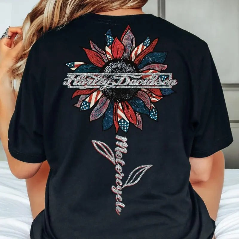 Haly-davison Patriotic Flower T Shirt, Mama Loves to Ride Shirt, Independence Day Shirt, Harly-davids0n Mama Rider