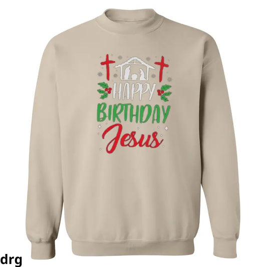 Happy Birthday Jesus Sweatshirt, Christian Christmas Apparel with Nativity Scene and Festive Design, Hoodie Cozy Winter Gift for Holiday Celebrations
