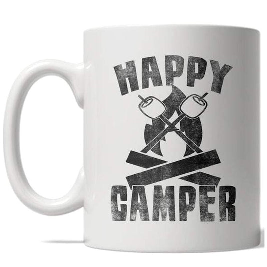 Happy Camper Mug Funny Outdoors Aventure Coffee Cup - 11oz Funny Coffee Mugs Ceramic Printed Drinkware Cup