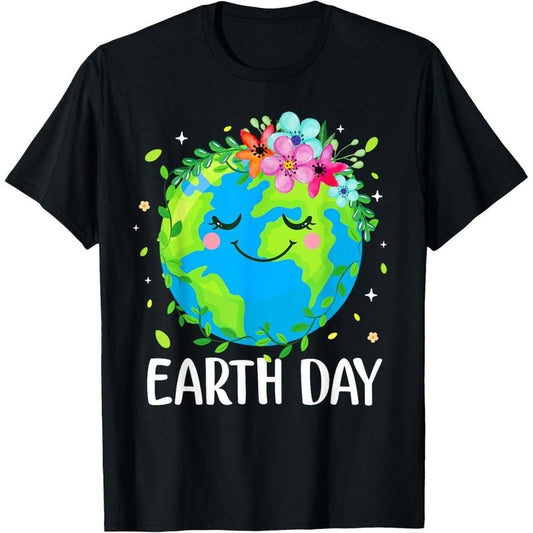 Happy Earth Day Shirt Cute Earth With Floral Earth Day 2025 T-Shirt made in usa