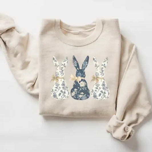 Happy Easter Bunny Shirt - Floral Easter Tee - Unisex Fit - 50% Cotton & 50% Polyester - Loose Fit - Casual Style - Machine Washable - Fabric