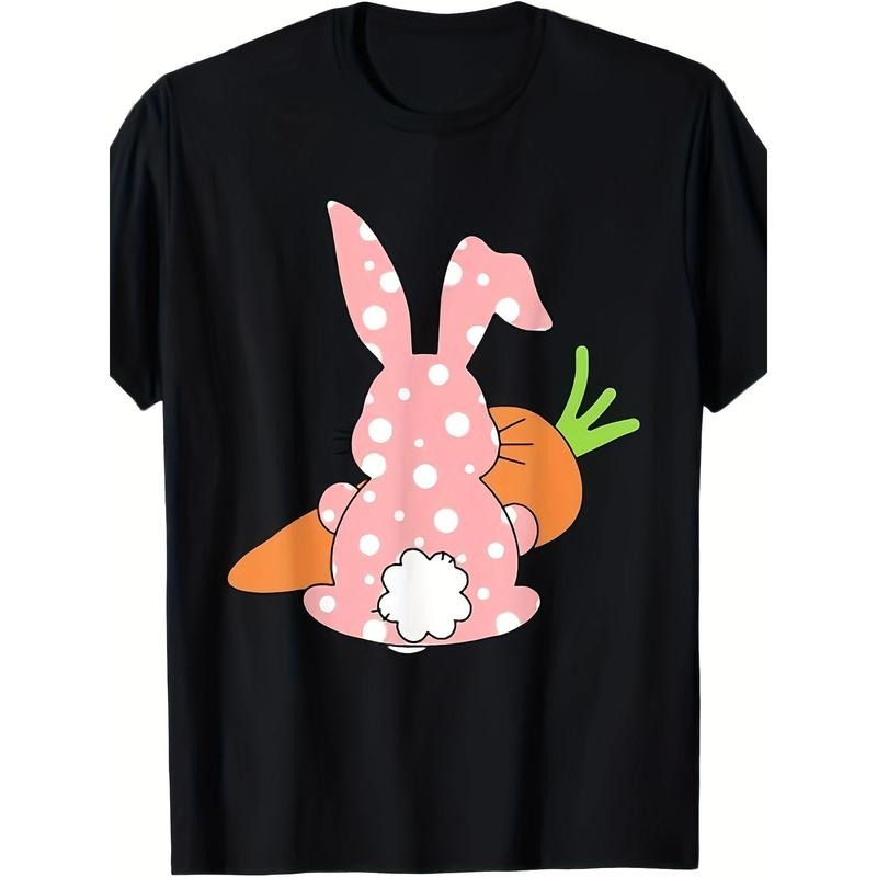 Happy Easter Men's T-Shirt with Cute Rabbit & Carrot Design - 100% Cotton, Casual Fit, Short Sleeve, Round Neck - Perfect Gift for Him made in usa
