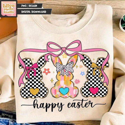 Happy Easter Sweatshirt Coquette Easter Bunny Retro Easter Easter Coquette Glitter Easter