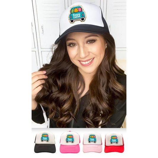 Happy Easter Truck Ideal Chenille Trucker Hat