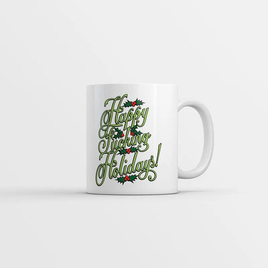 Happy F*cking Holidays Mug Funny Sarcastic Christmas Season Graphic Coffee Cup-11oz Funny Coffee Mugs Ceramic Printed Drinkware Cup