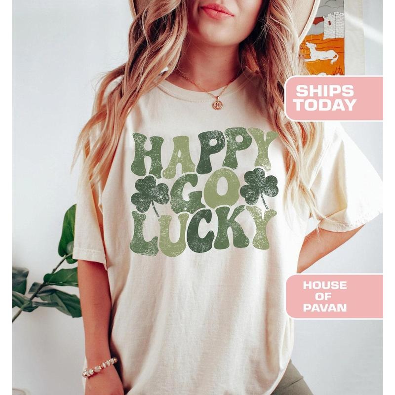 Happy Go Lucky, Retro St. Patrick's Day Shirt, Cute Lucky Shirt, St Patrick's Day Tee, St Patty's Day, Luck Irish Pub Shirt, Comfort C