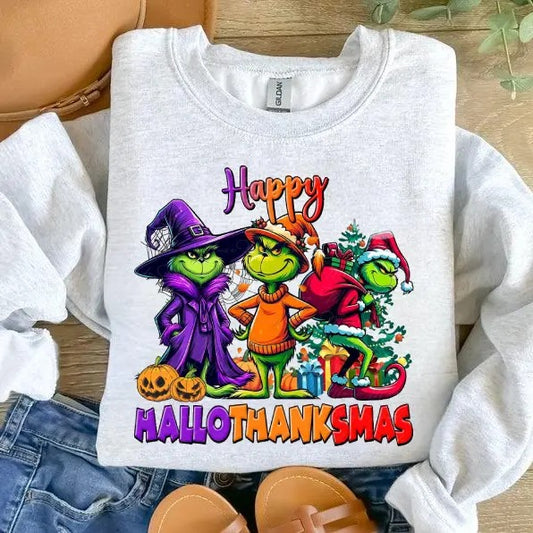 Happy Hallothanksmas Sweatshirt, Halloween Sweatshirt, Thanksgiving Shirt, Christmas Sweatshirt, Hallothanksmas Shirt, Christmas Characters Tee, Trendy Christmas Sweatshirt, Halloween Shirt, Gift For Men, Gift For Women