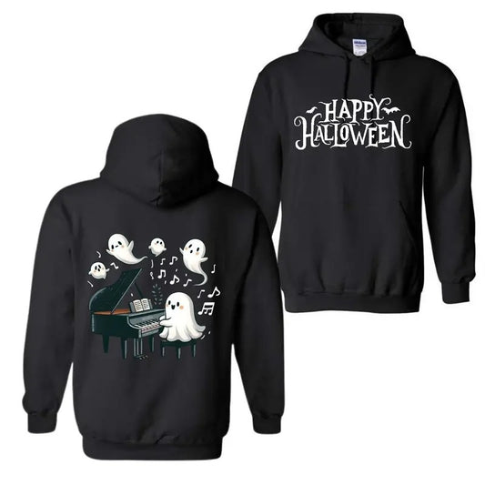Happy Halloween Hoodie, Funny Ghost Playin Piano Hoodie, Spooky Season Ghost Hoodie